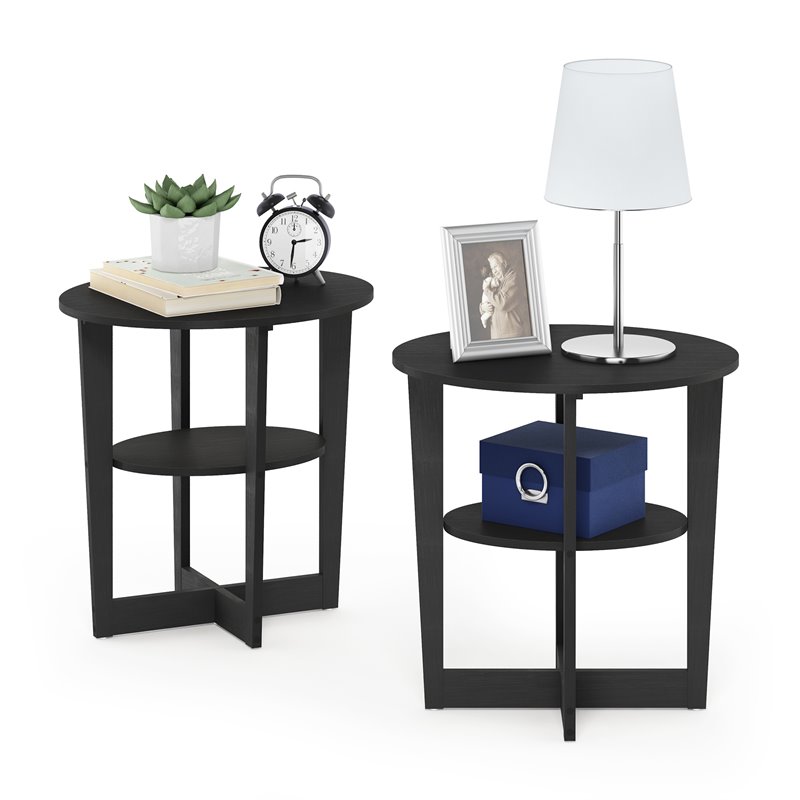 Furinno JAYA Contemporary Engineered Wood Oval End Table in Walnut (Set of 2)