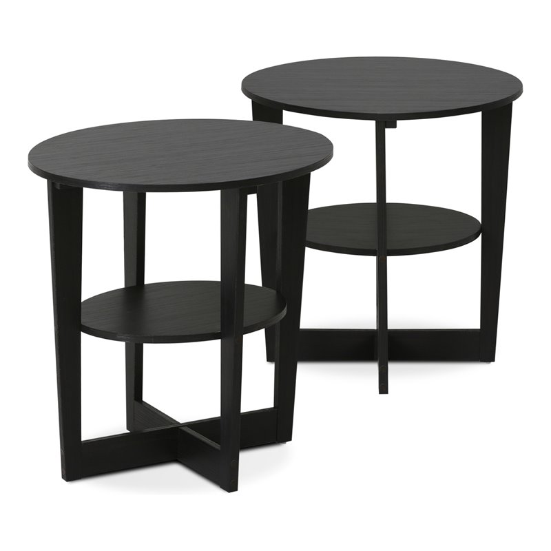 Furinno JAYA Contemporary Engineered Wood Oval End Table in Walnut (Set of 2)