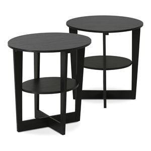 Furinno JAYA Contemporary Engineered Wood Oval End Table in Walnut (Set of 2)