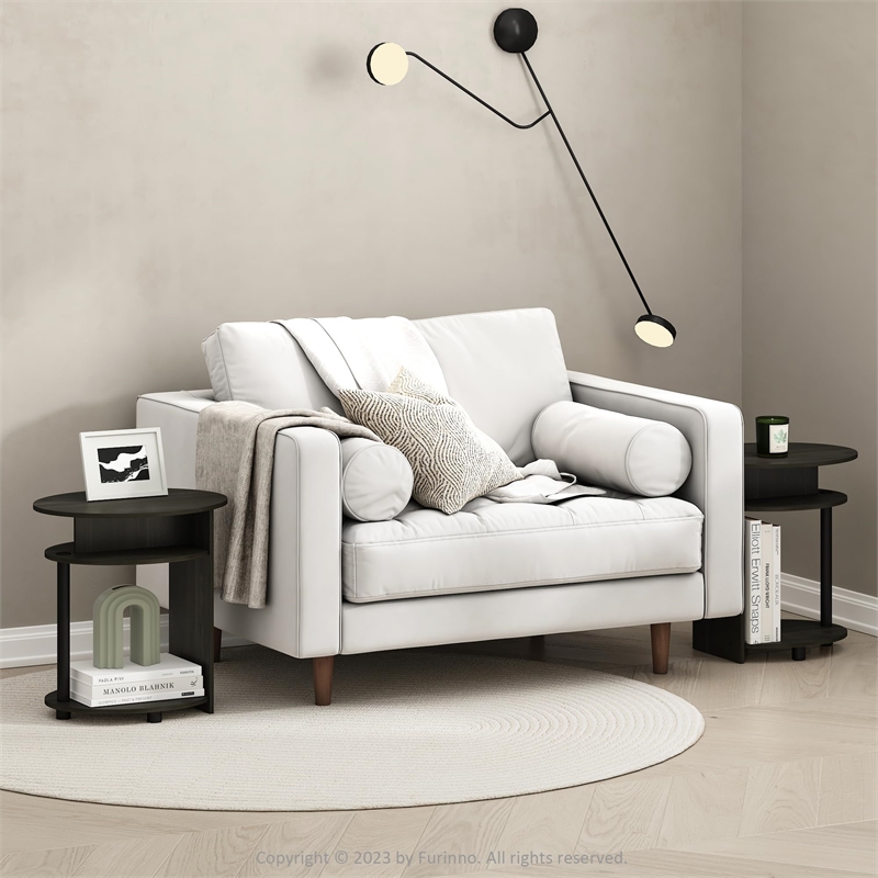 Furinno JAYA Wood Simple Design Oval End Table in Walnut/Black (Set of 2)