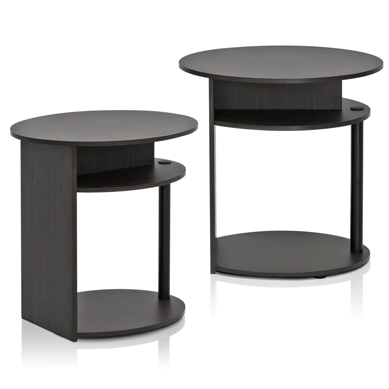 Furinno JAYA Wood Simple Design Oval End Table in Walnut/Black (Set of 2)