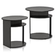 Furinno JAYA Wood Simple Design Oval End Table in Walnut/Black (Set of 2)