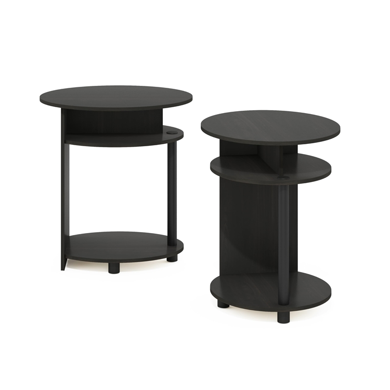 Furinno JAYA Wood Simple Design Oval End Table in Walnut/Black (Set of 2)