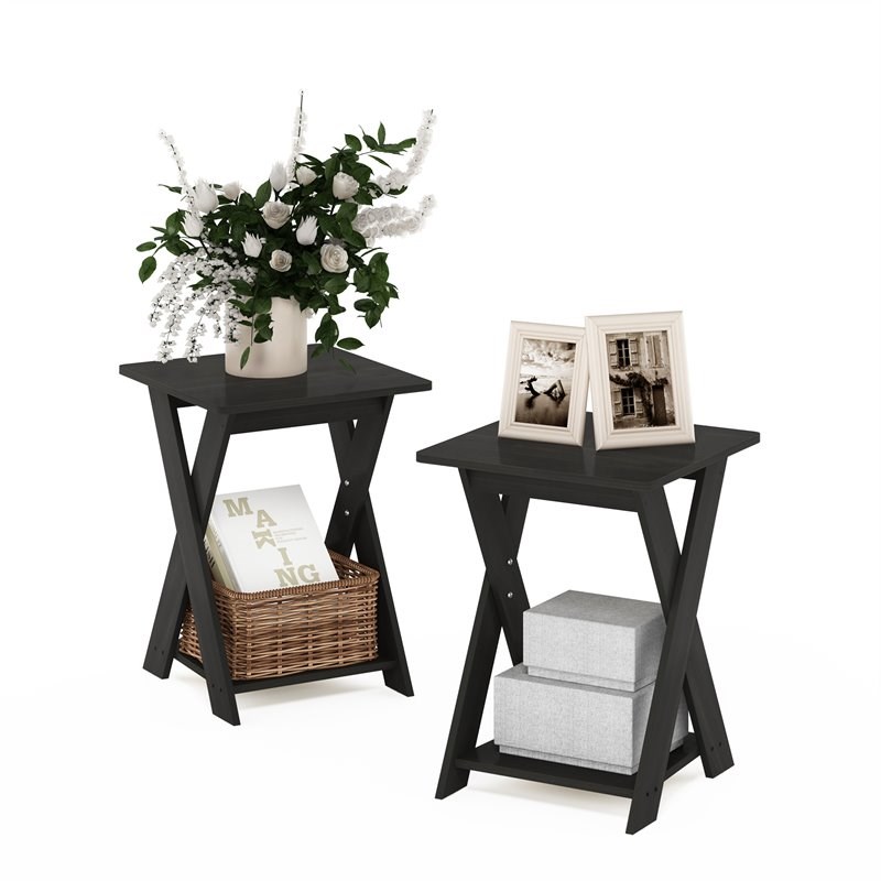 Furinno Modern Wood SIMPLISTIC Criss-Crossed End Table in Espresso (Set of 2)