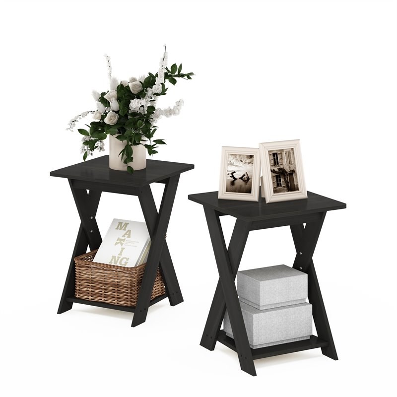 Furinno Modern Wood SIMPLISTIC Criss-Crossed End Table in Espresso (Set of 2)