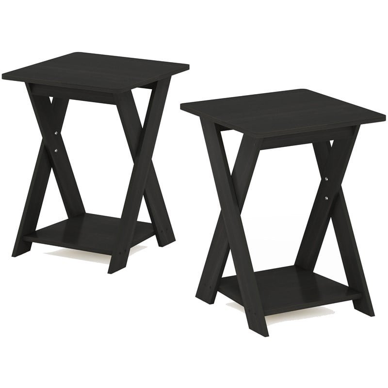 Furinno Modern Wood SIMPLISTIC Criss-Crossed End Table in Espresso (Set of 2)