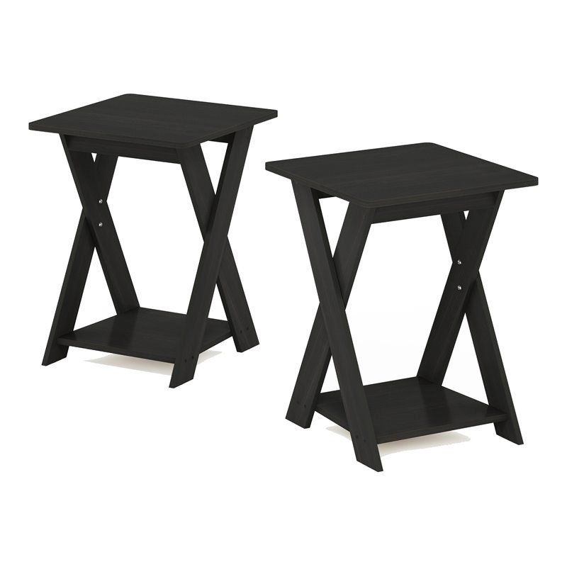 Furinno Modern Wood SIMPLISTIC Criss-Crossed End Table in Espresso (Set of 2)