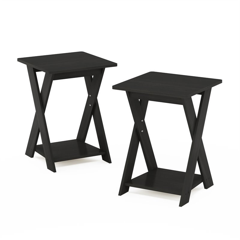 Furinno Modern Wood SIMPLISTIC Criss-Crossed End Table in Espresso (Set of 2)
