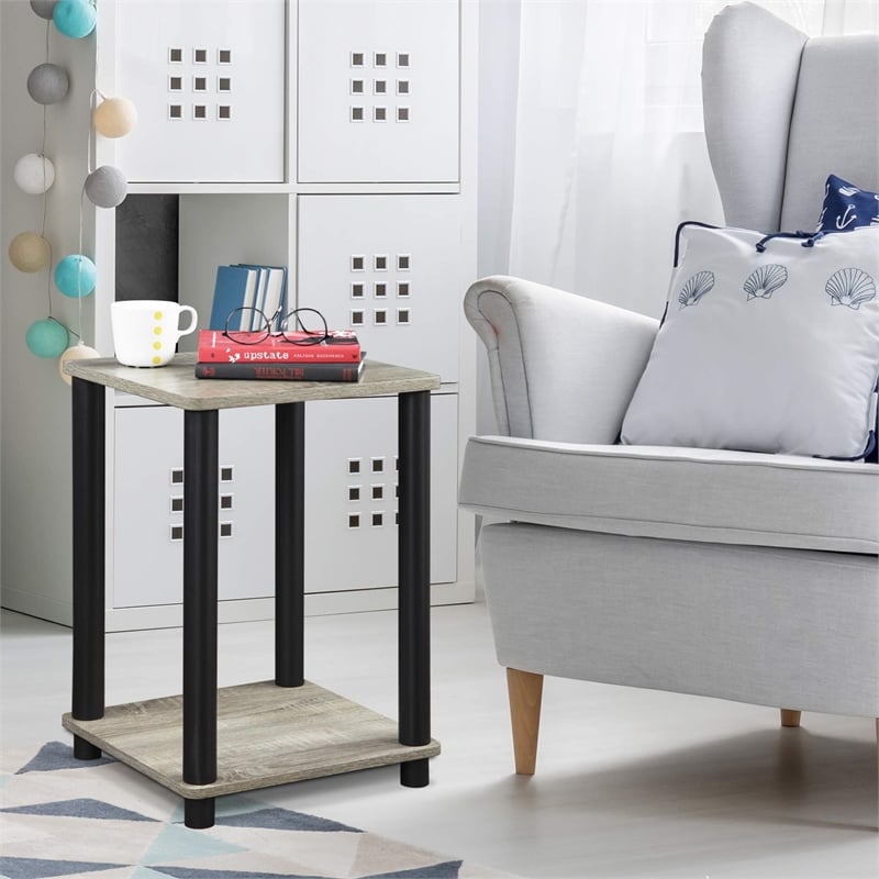 Furinno TURN-N-TUBE Haydn Engineered Wood End Table in French Oak Gray/Black