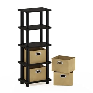 Furinno TURN-N-TUBE Engineered Wood 4-Bins System Rack in Espresso/Black