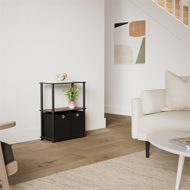 Furinno Go Green Wood 3-Tier Storage Rack Shelving Unit in Dark Cherry/Black