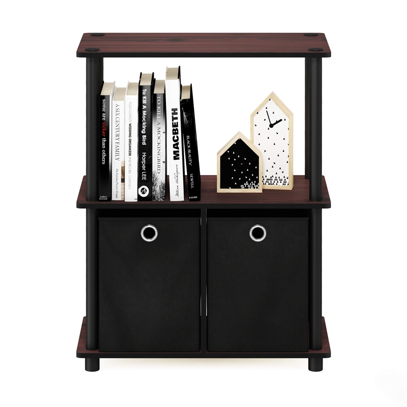 Furinno Go Green Wood 3-Tier Storage Rack Shelving Unit in Dark Cherry/Black