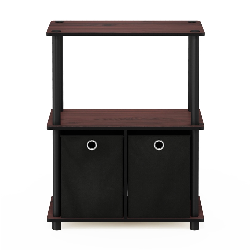 Furinno Go Green Wood 3-Tier Storage Rack Shelving Unit in Dark Cherry/Black