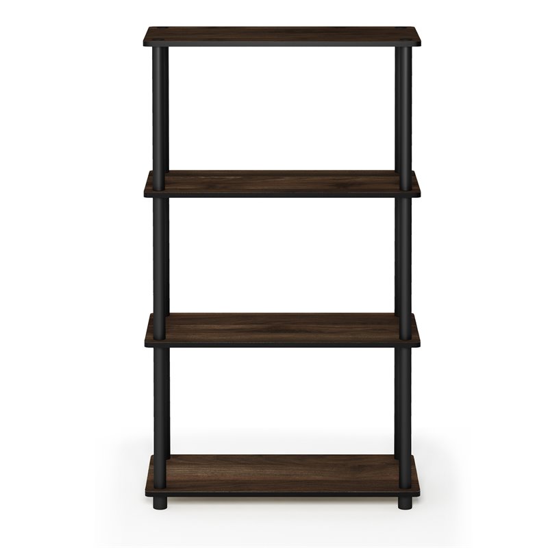Furinno TURN-N-TUBE Wood 4-Tier Shelf Display Rack in Columbia Walnut/Black