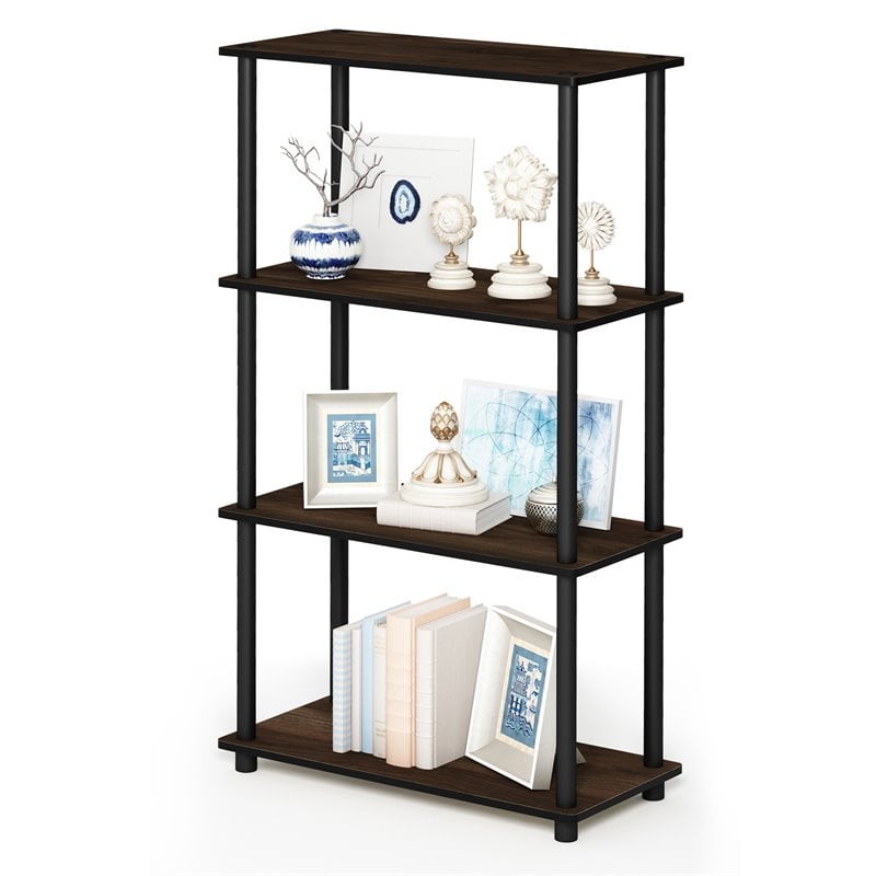 Furinno TURN-N-TUBE Wood 4-Tier Shelf Display Rack in Columbia Walnut/Black