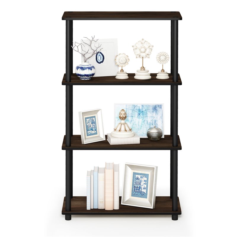 Furinno TURN-N-TUBE Wood 4-Tier Shelf Display Rack in Columbia Walnut/Black