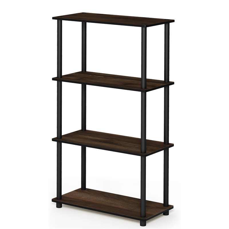 Furinno TURN-N-TUBE Wood 4-Tier Shelf Display Rack in Columbia Walnut/Black