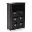 Furinno ECON Hallway Wood Console Table with 4-Foldable Bins in Espresso/Black