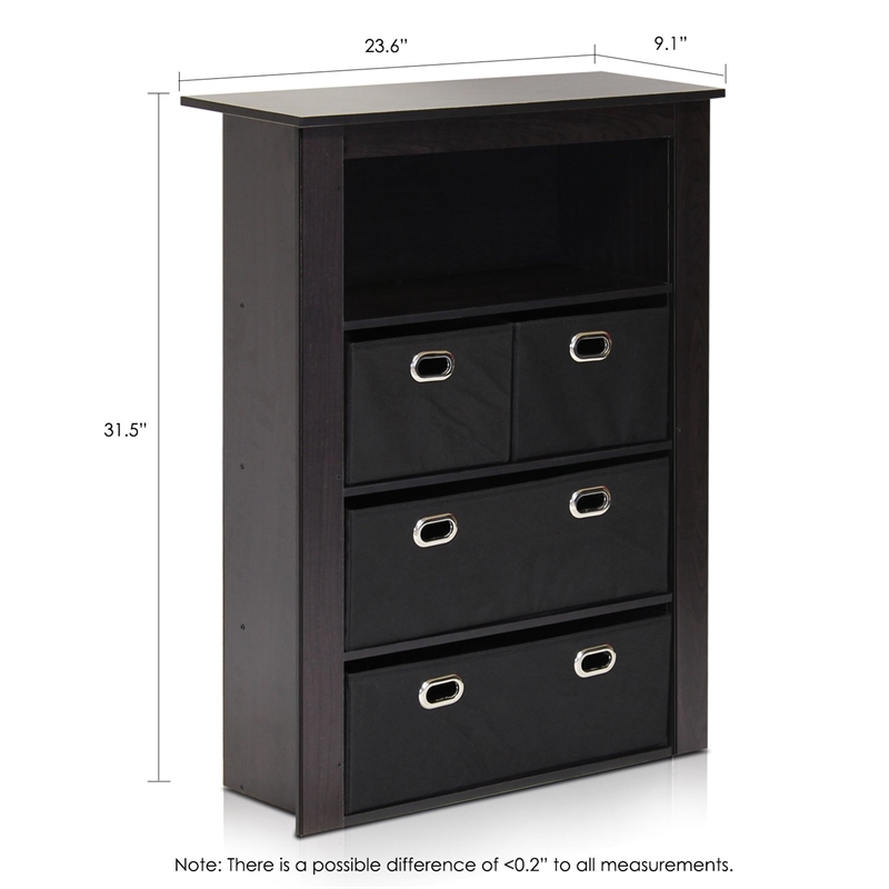 Furinno ECON Hallway Wood Console Table with 4-Foldable Bins in Espresso/Black
