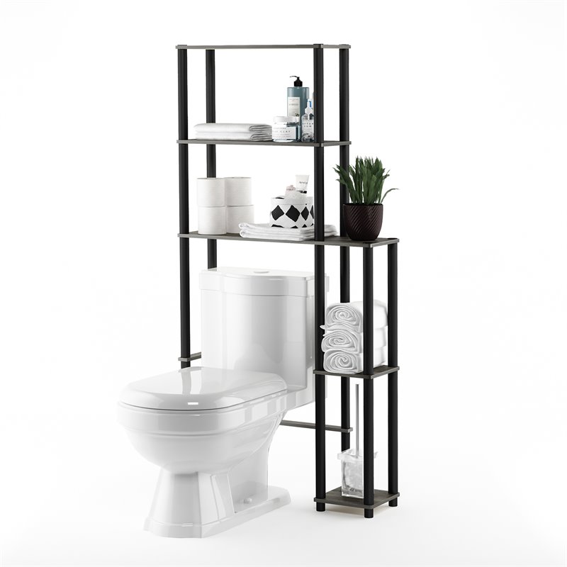 Furinno TURN-N-TUBE Wood Toilet Space Saver with 5 Shelves in Oak Gray/Black