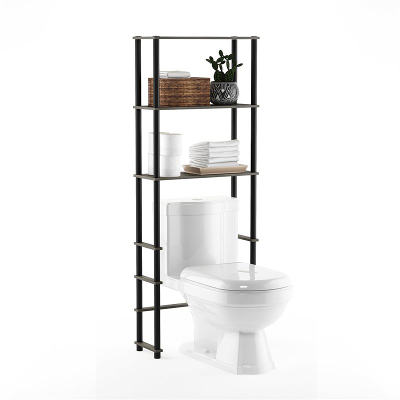 Furinno TURN-N-TUBE Wood Toilet Space Saver with 3 Shelves in Oak Gray/Black