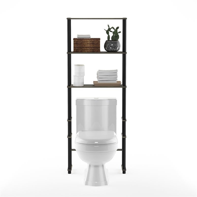 Furinno TURN-N-TUBE Wood Toilet Space Saver with 3 Shelves in Oak Gray/Black
