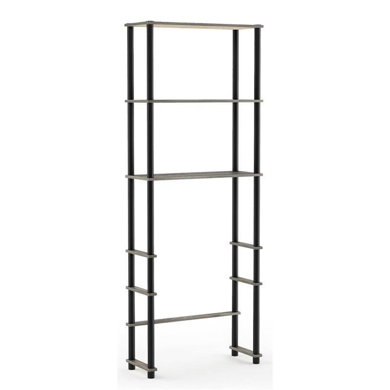Furinno TURN-N-TUBE Wood Toilet Space Saver with 3 Shelves in Oak Gray/Black