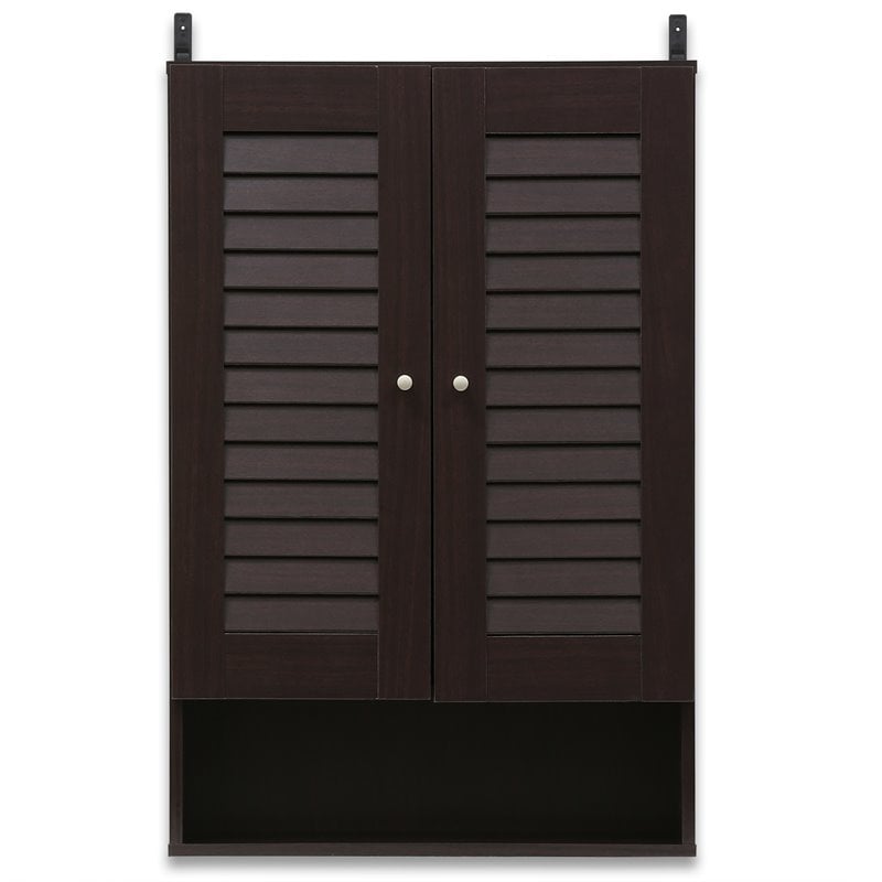 Furinno INDO Contemporary Engineered Wood Double Door Wall Cabinet in Espresso