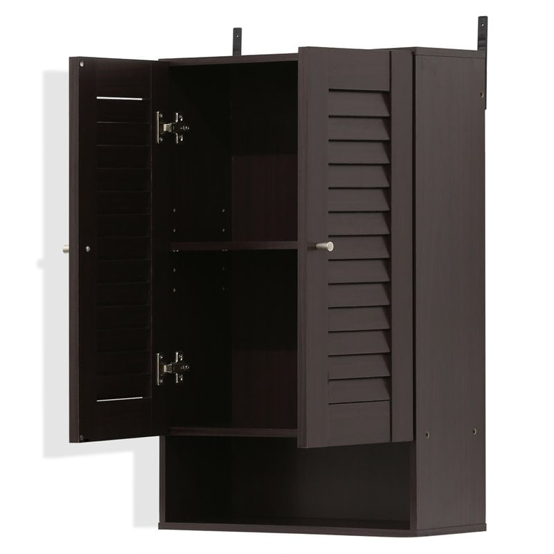 Furinno INDO Contemporary Engineered Wood Double Door Wall Cabinet in Espresso