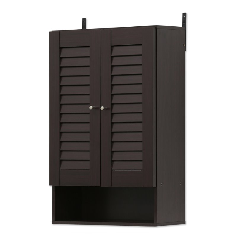 Furinno INDO Contemporary Engineered Wood Double Door Wall Cabinet in Espresso