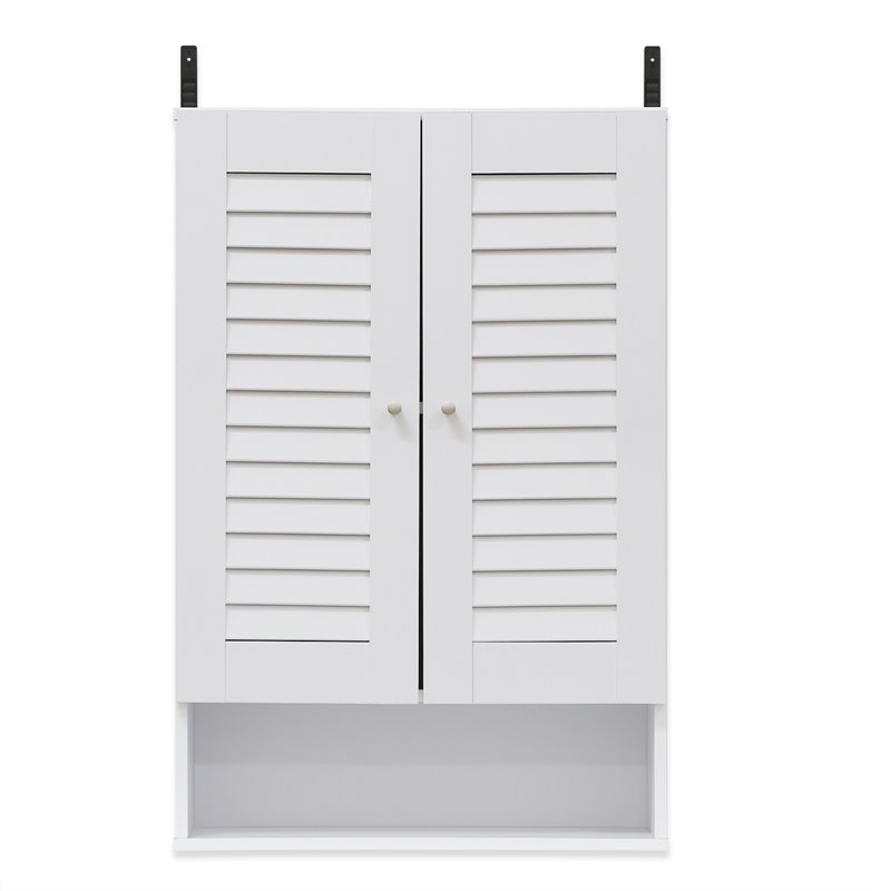 Furinno INDO Contemporary Engineered Wood Double Door Wall Cabinet in White