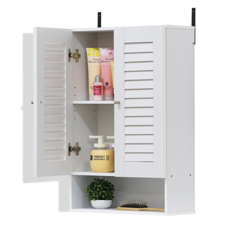 Furinno INDO Contemporary Engineered Wood Double Door Wall Cabinet in White