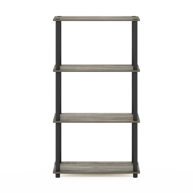 Furinno TURN-N-TUBE Wood 4-Tier Shelf Display Rack in French Oak Gray/Black