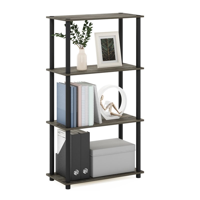 Furinno TURN-N-TUBE Wood 4-Tier Shelf Display Rack in French Oak Gray/Black