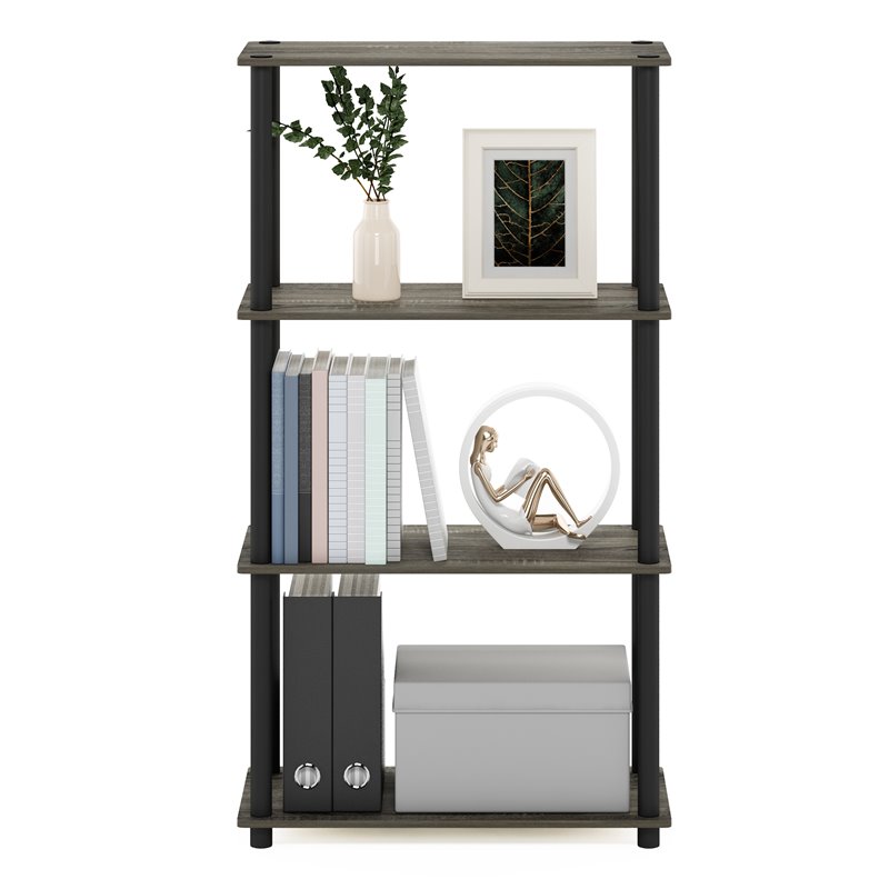 Furinno TURN-N-TUBE Wood 4-Tier Shelf Display Rack in French Oak Gray/Black