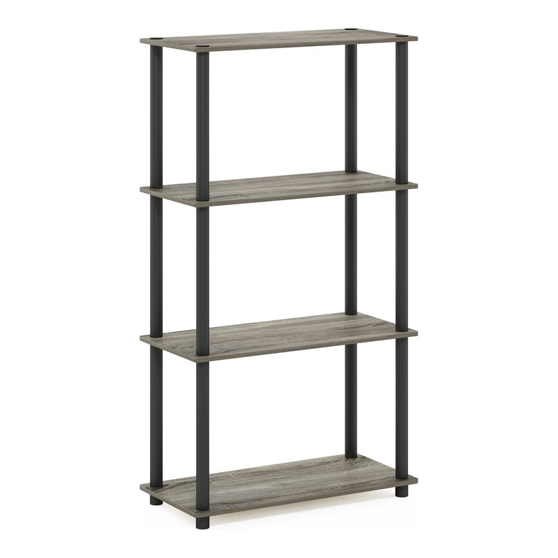 Furinno TURN-N-TUBE Wood 4-Tier Shelf Display Rack in French Oak Gray/Black