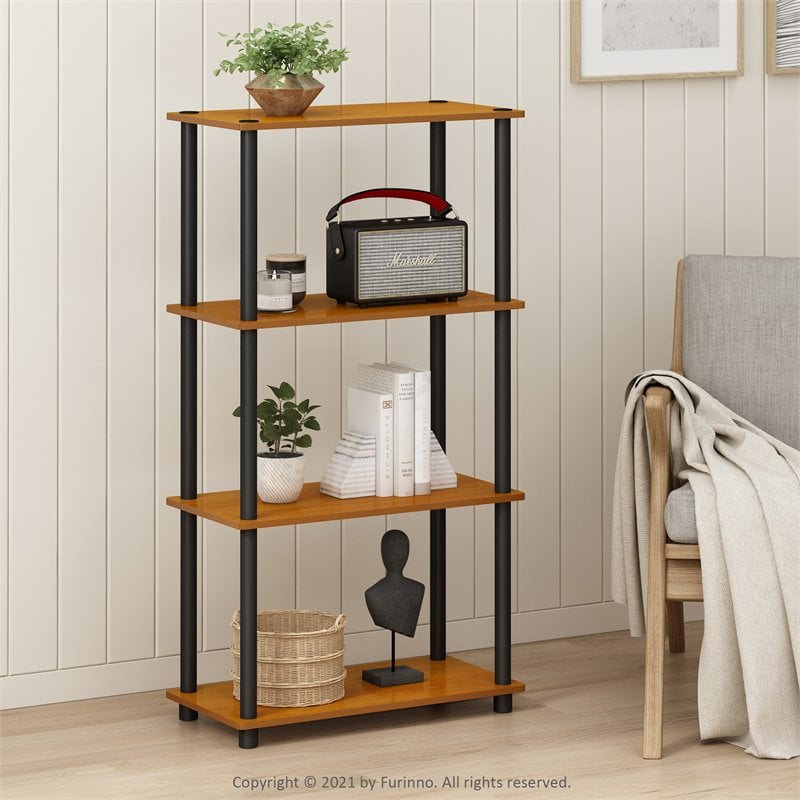 Furinno TURN-N-TUBE Wood 4-Tier Shelf Display Rack in Light Cherry/Black