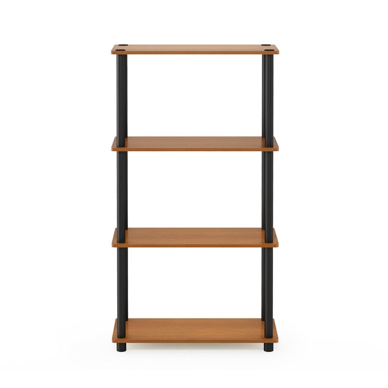 Furinno TURN-N-TUBE Wood 4-Tier Shelf Display Rack in Light Cherry/Black