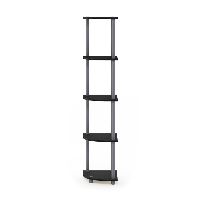Furinno TURN-N-TUBE Wood 5 Tier Corner Display Rack in Black/Gray