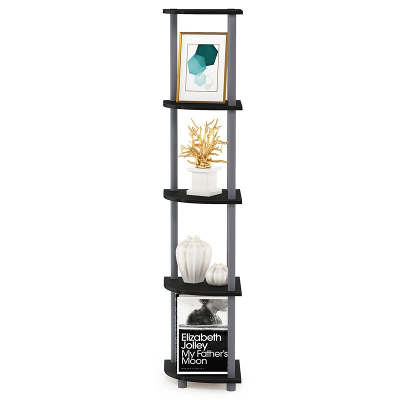 Furinno TURN-N-TUBE Wood 5 Tier Corner Display Rack in Black/Gray