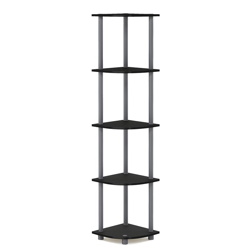 Furinno TURN-N-TUBE Wood 5 Tier Corner Display Rack in Black/Gray