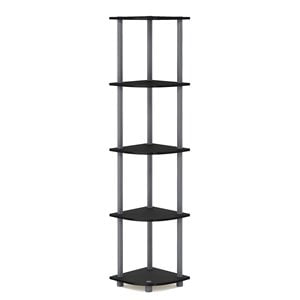 Furinno TURN-N-TUBE Wood 5 Tier Corner Display Rack in Black/Gray