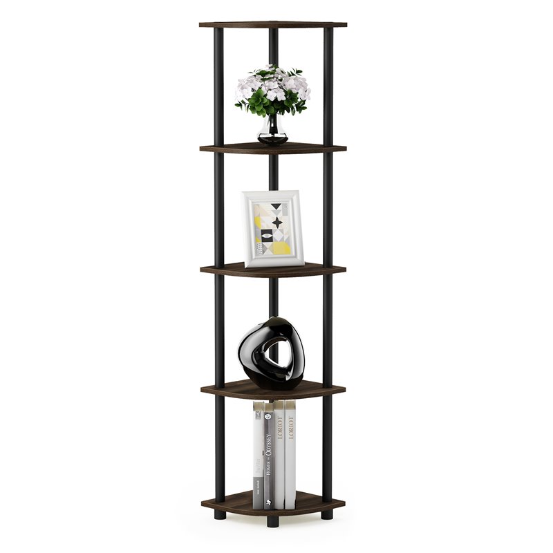 Furinno TURN-N-TUBE Wood 5 Tier Corner Display Rack in Columbia Walnut/Black