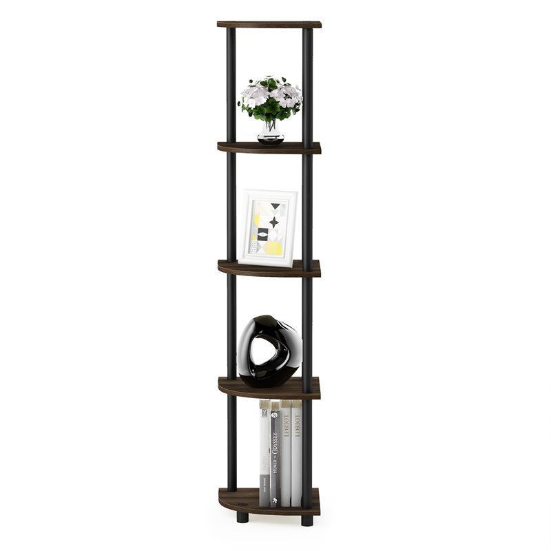 Furinno TURN-N-TUBE Wood 5 Tier Corner Display Rack in Columbia Walnut/Black