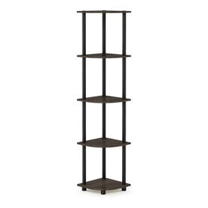 Furinno TURN-N-TUBE Wood 5 Tier Corner Display Rack in Dark Brown Grain/Black