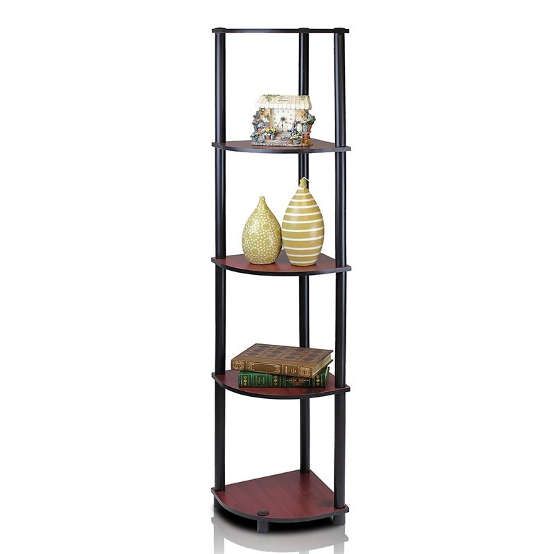 Furinno TURN-N-TUBE Wood 5 Tier Corner Display Rack in Dark Cherry/Black