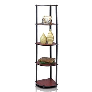 Furinno TURN-N-TUBE Wood 5 Tier Corner Display Rack in Dark Cherry/Black