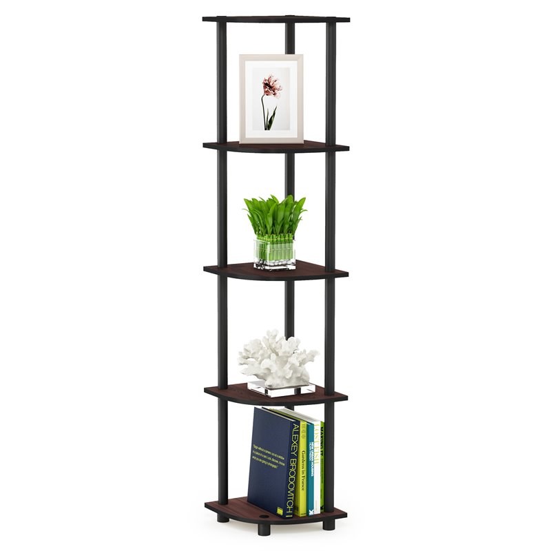 Furinno TURN-N-TUBE Wood 5 Tier Corner Display Rack in Dark Cherry/Black