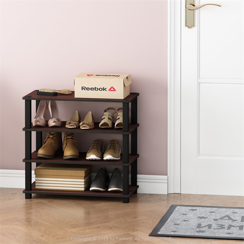 Furinno Turn-S-Tube Engineered Wood 4-Tier Shoe Rack in Dark Cherry/Black