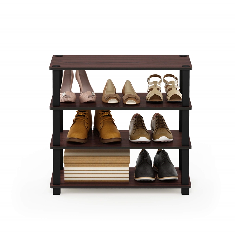 Furinno Turn-S-Tube Engineered Wood 4-Tier Shoe Rack in Dark Cherry/Black